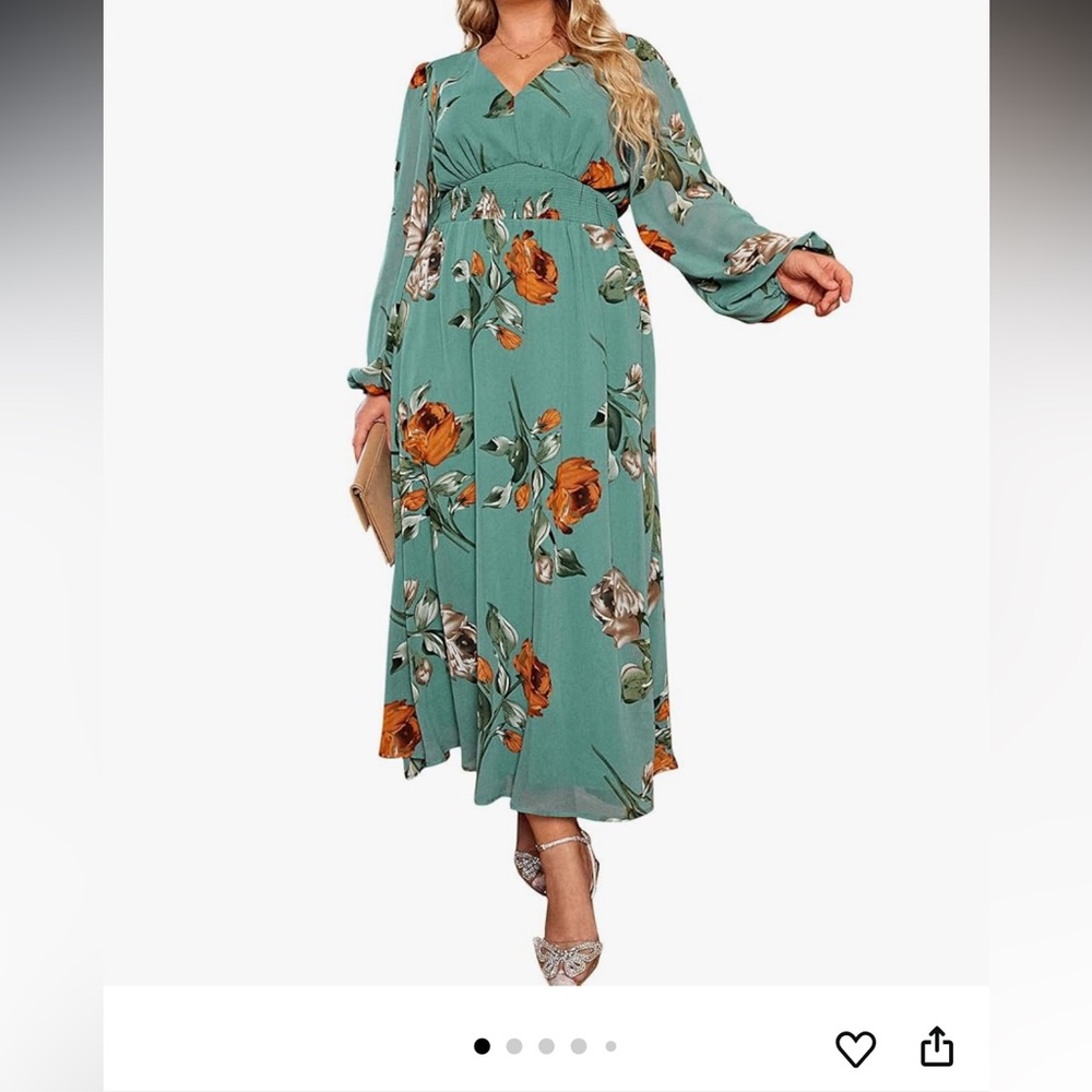 Simplee Apparel Women's Floral Maxi Dress - Green and Orange